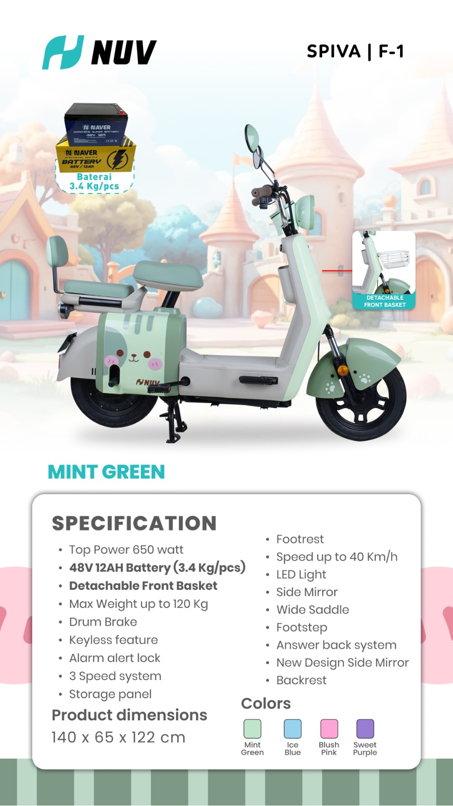 Jual Sepeda Listrik NUV SPIVA F-1 Murah - Ar-Rahman E-Bike Bondowoso