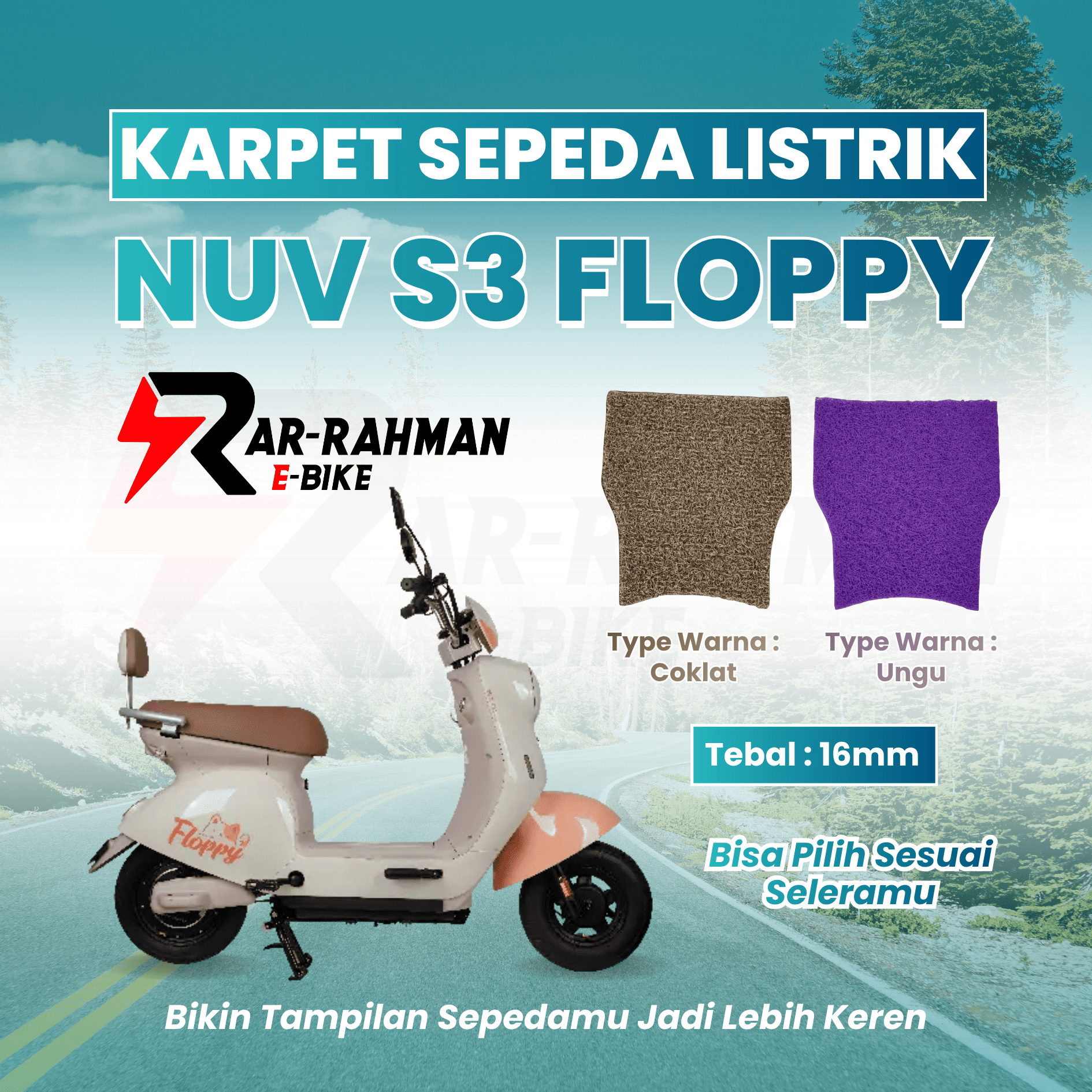 Jual Karpet Alas Kaki Sepeda Listrik NUV FLOPPY S3 - Premium, Anti Slip, Tahan Kotoran, Mudah Dibersihkan Murah - Ar-Rahman E-Bike Bondowoso
