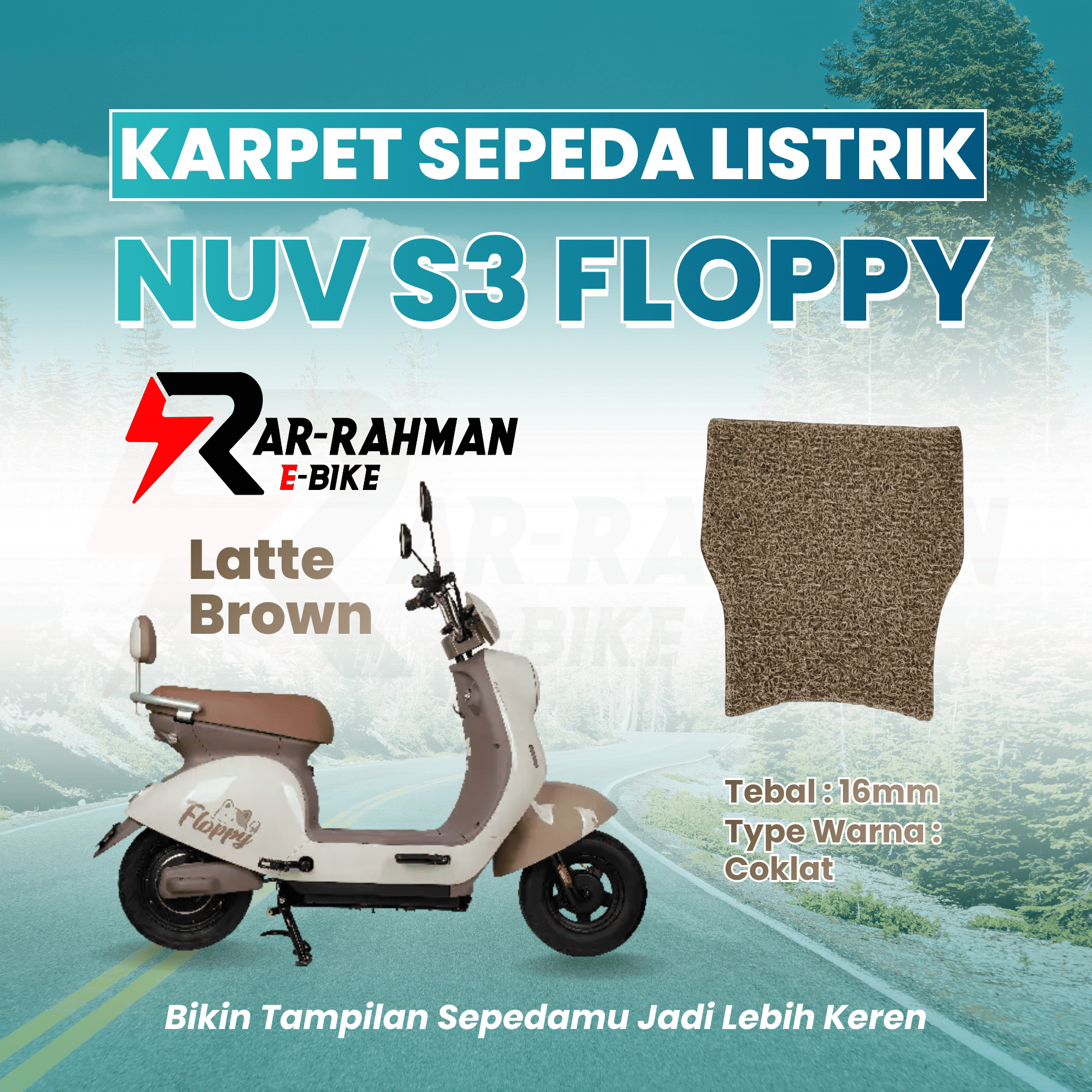 Jual Karpet Alas Kaki Sepeda Listrik NUV FLOPPY S3 - Premium, Anti Slip, Tahan Kotoran, Mudah Dibersihkan Murah - Ar-Rahman E-Bike Bondowoso