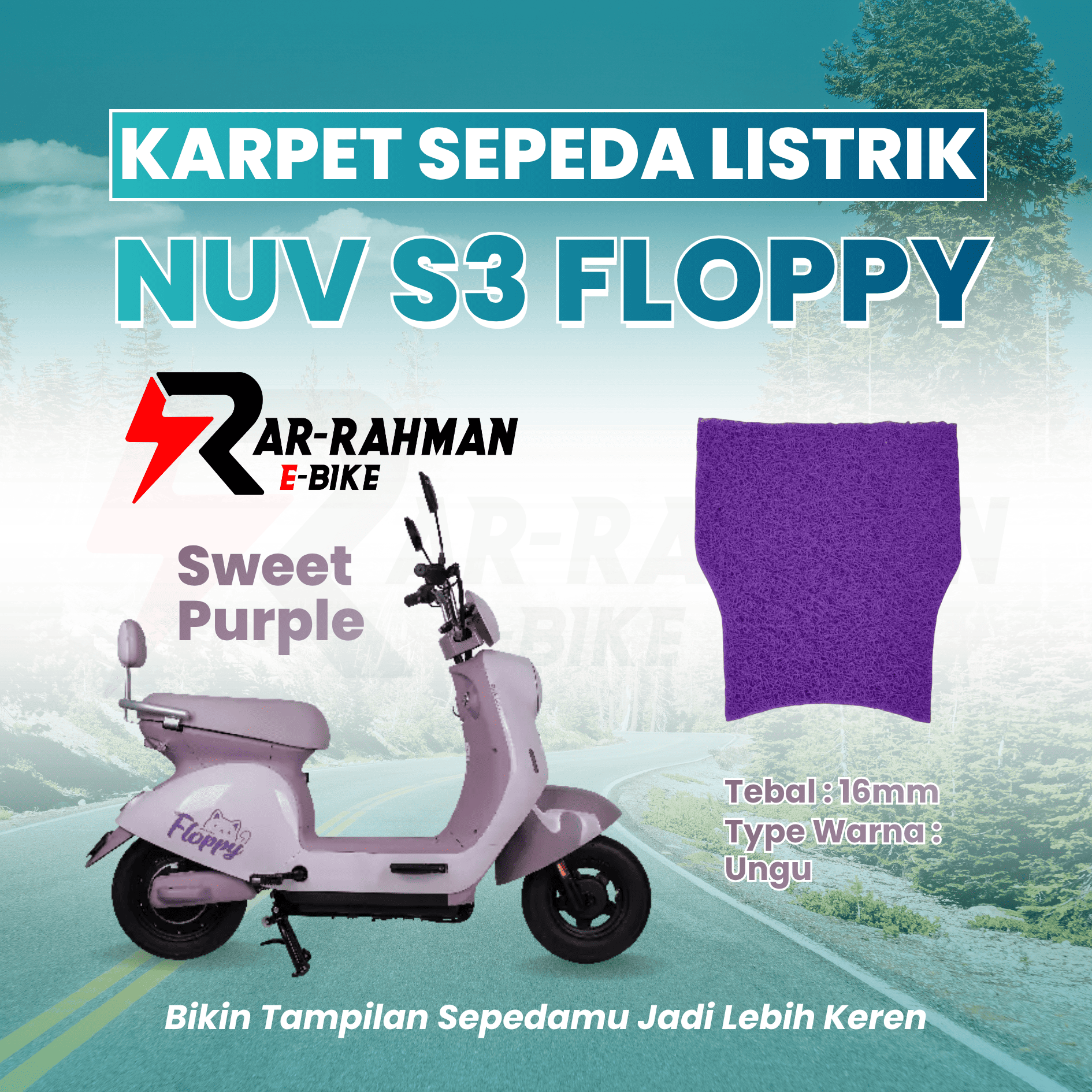 Jual Karpet Alas Kaki Sepeda Listrik NUV FLOPPY S3 - Premium, Anti Slip, Tahan Kotoran, Mudah Dibersihkan Murah - Ar-Rahman E-Bike Bondowoso