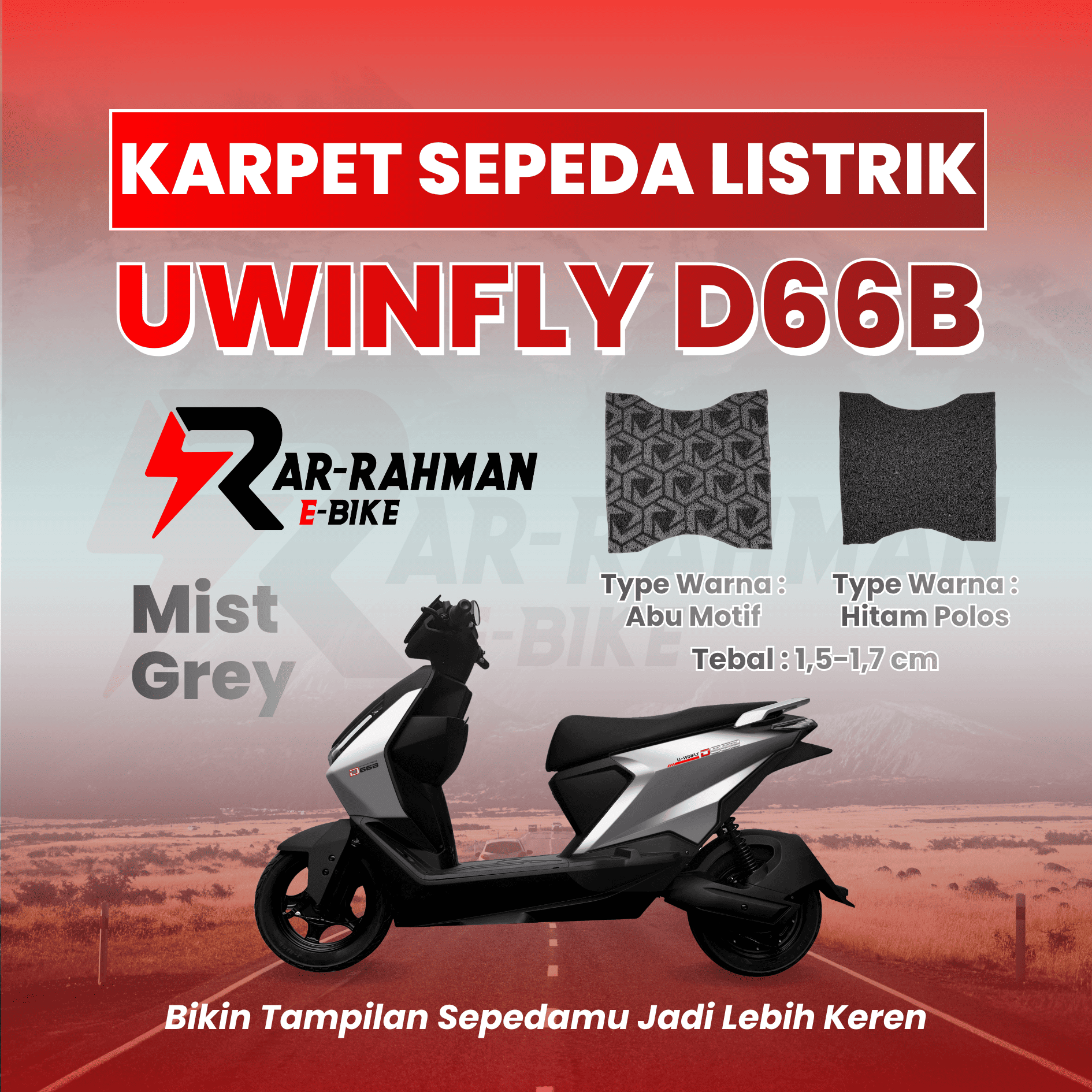 Jual Karpet Alas Kaki Sepeda Listrik Uwinfly D66B - Premium, Anti Slip, Tahan Kotoran, Mudah Dibersihkan Murah - Ar-Rahman E-Bike Bondowoso