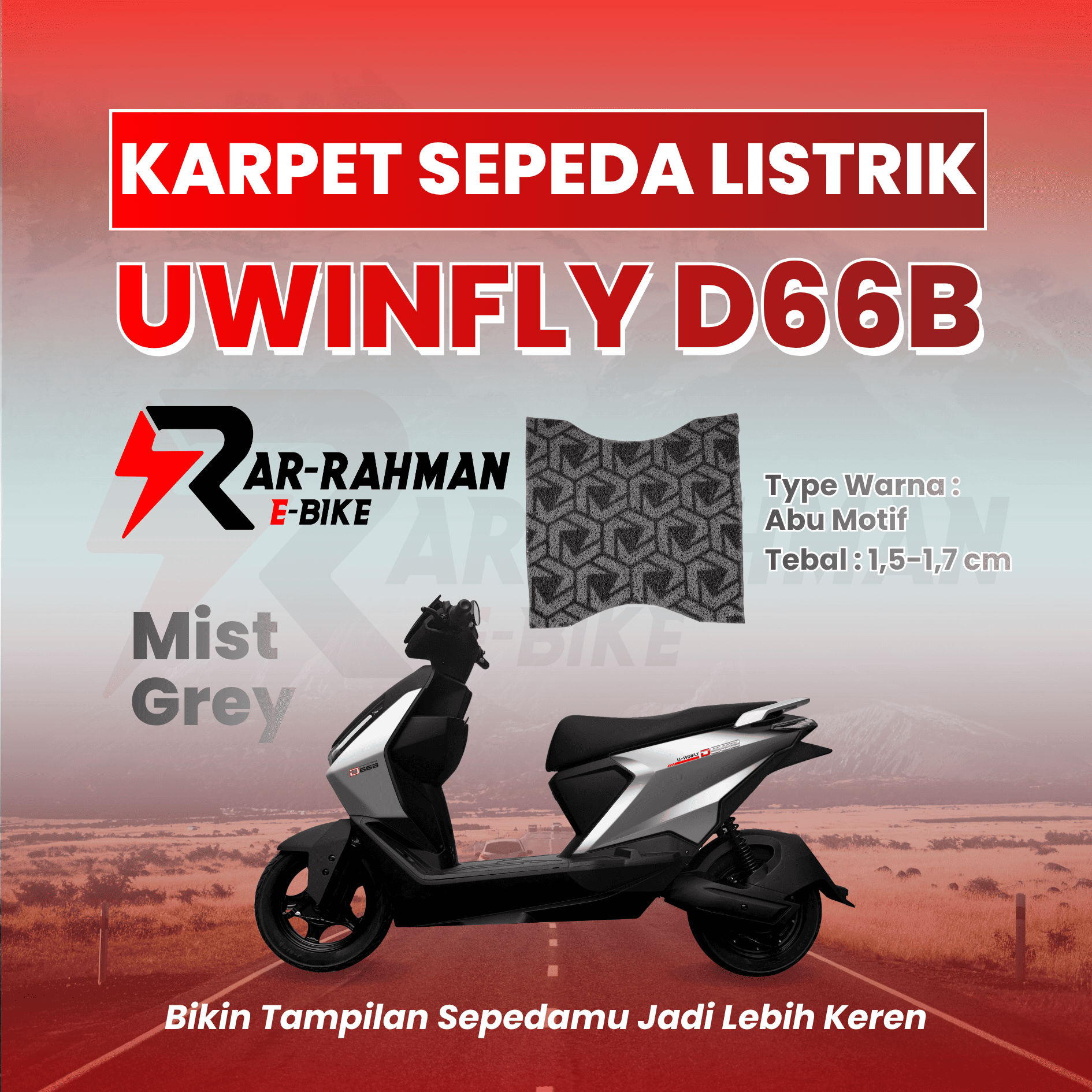 Jual Karpet Alas Kaki Sepeda Listrik Uwinfly D66B - Premium, Anti Slip, Tahan Kotoran, Mudah Dibersihkan Murah - Ar-Rahman E-Bike Bondowoso