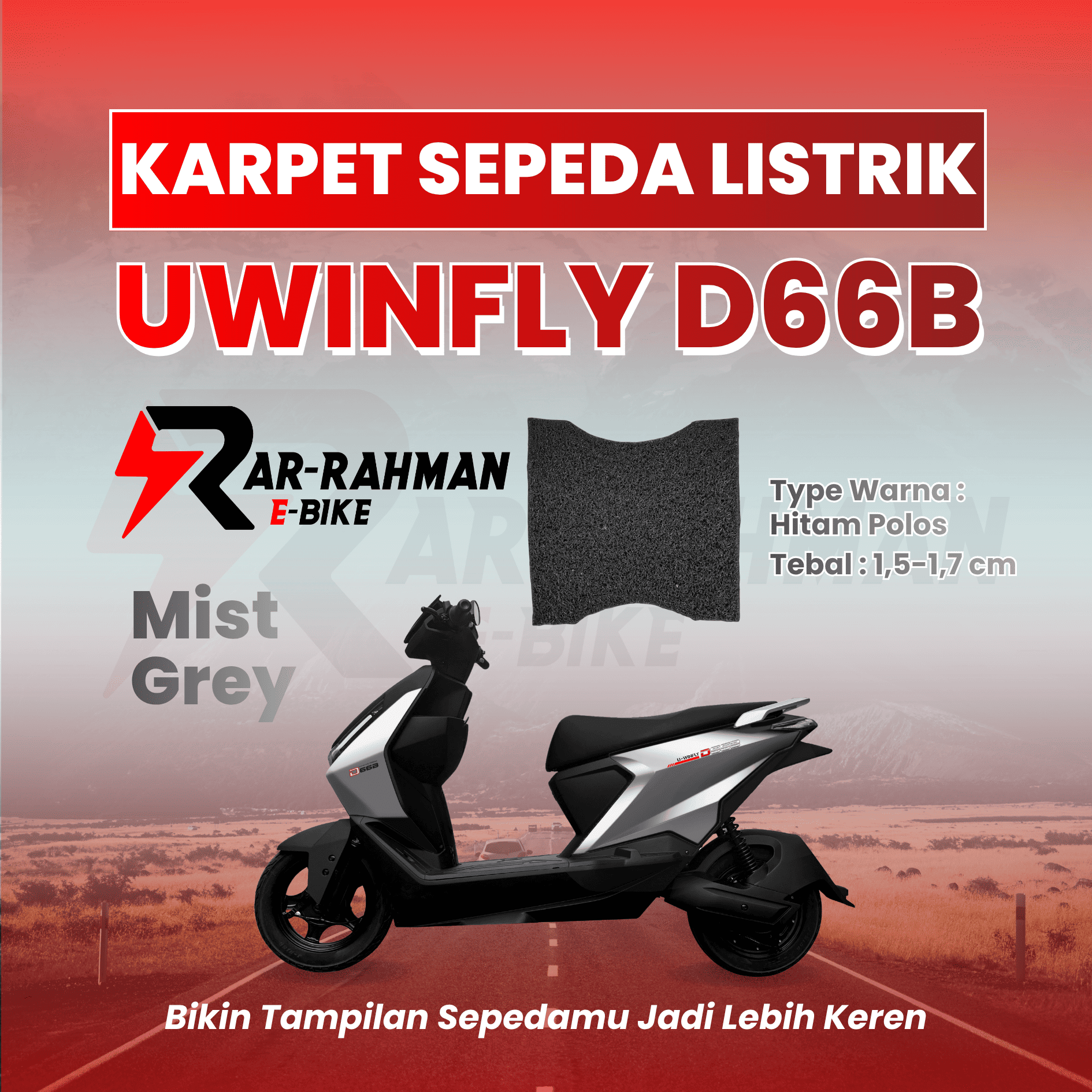 Jual Karpet Alas Kaki Sepeda Listrik Uwinfly D66B - Premium, Anti Slip, Tahan Kotoran, Mudah Dibersihkan Murah - Ar-Rahman E-Bike Bondowoso