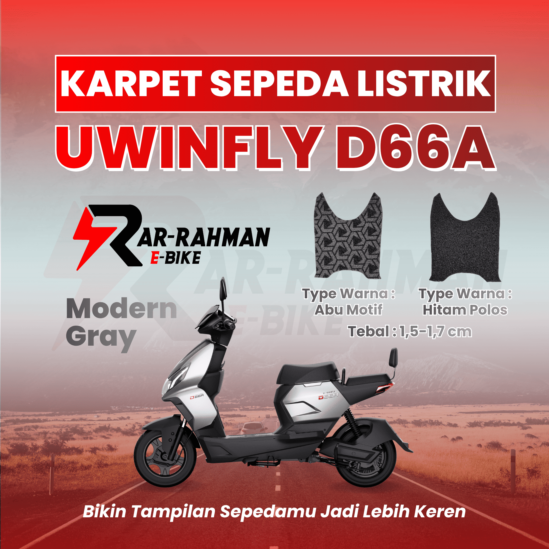 Jual Karpet Alas Kaki Sepeda Listrik Uwinfly D66A - Premium, Anti Slip, Tahan Kotoran, Mudah Dibersihkan Murah - Ar-Rahman E-Bike Bondowoso