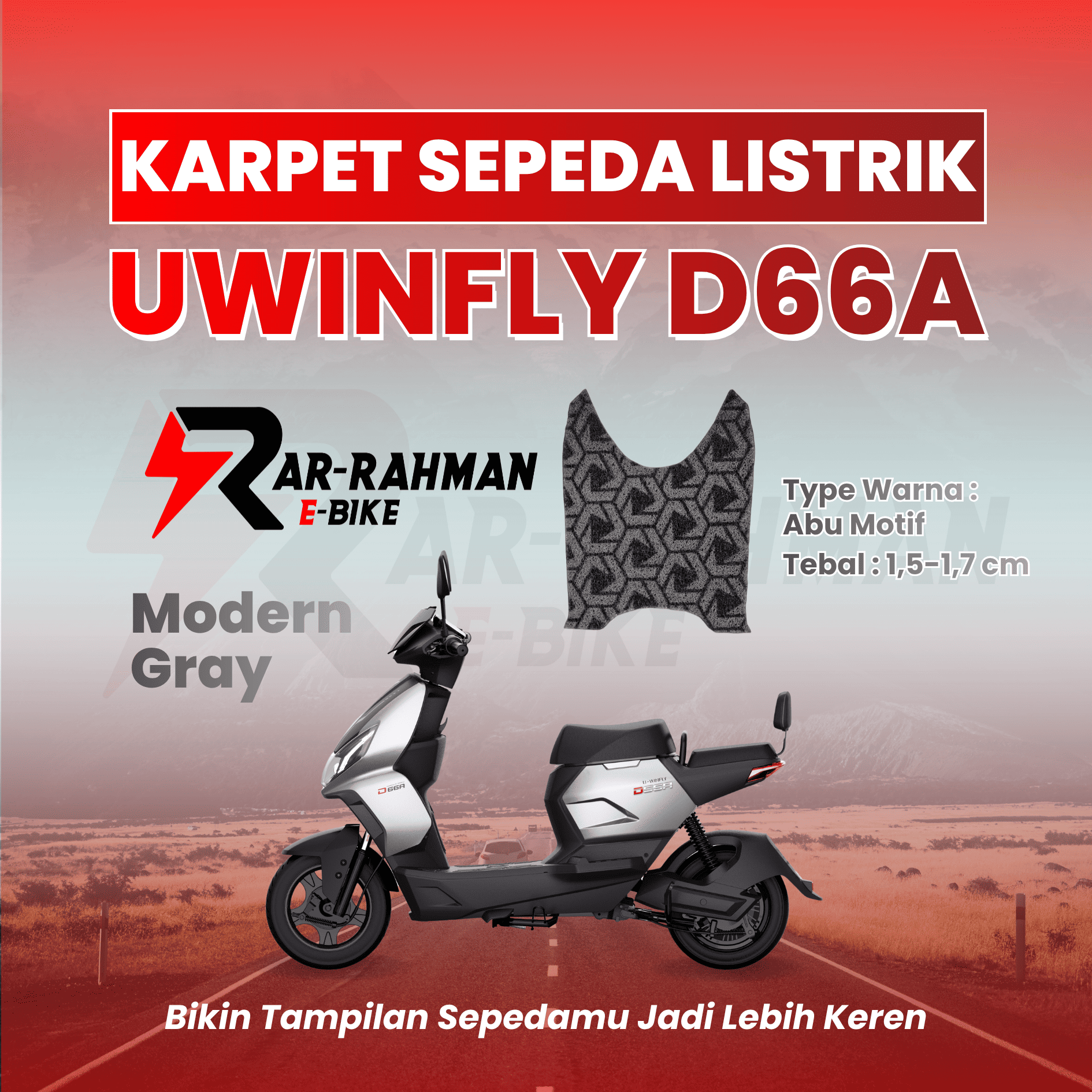 Jual Karpet Alas Kaki Sepeda Listrik Uwinfly D66A - Premium, Anti Slip, Tahan Kotoran, Mudah Dibersihkan Murah - Ar-Rahman E-Bike Bondowoso