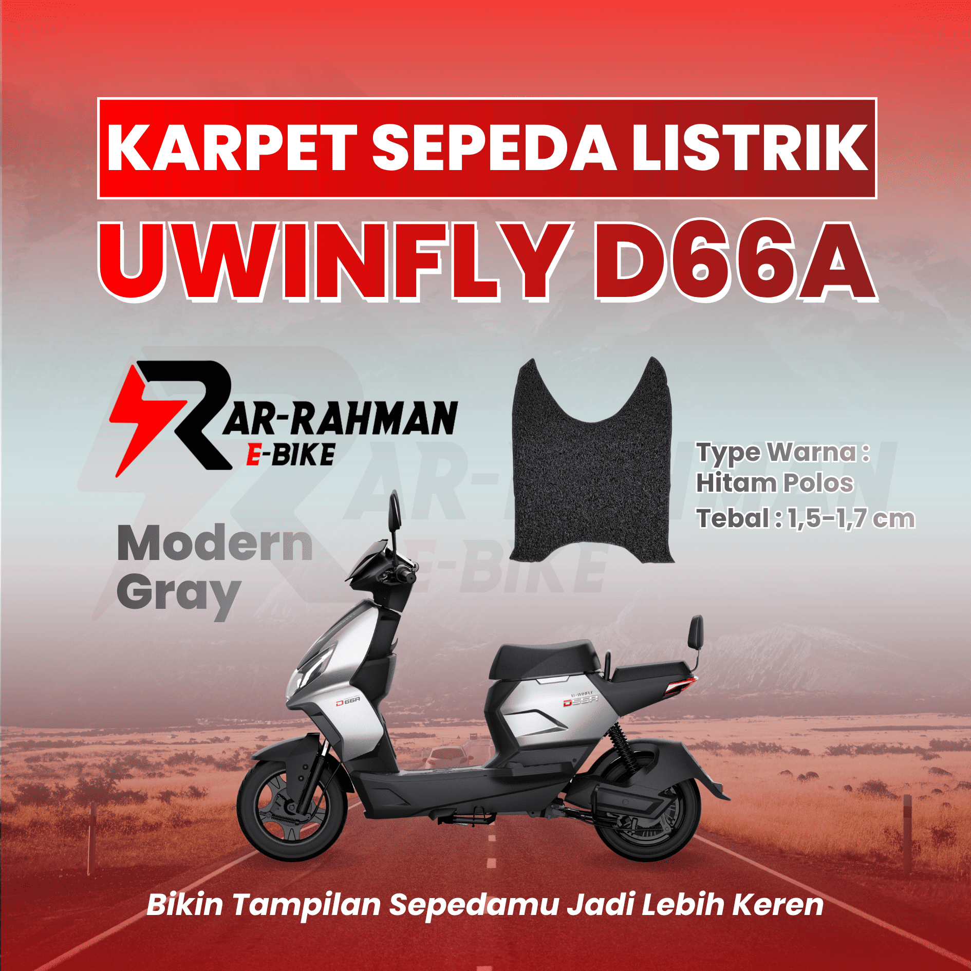 Jual Karpet Alas Kaki Sepeda Listrik Uwinfly D66A - Premium, Anti Slip, Tahan Kotoran, Mudah Dibersihkan Murah - Ar-Rahman E-Bike Bondowoso
