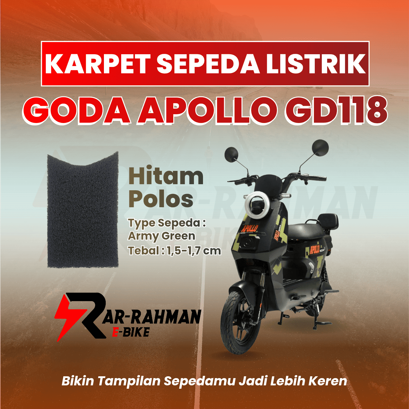 Jual Karpet Alas Kaki Sepeda Listrik GODA APOLLO GD118 dan TROY GD005 - Hitam Polos - Premium, Anti Slip, Tahan Kotoran, Mudah Dibersihkan Murah - Ar-Rahman E-Bike Bondowoso