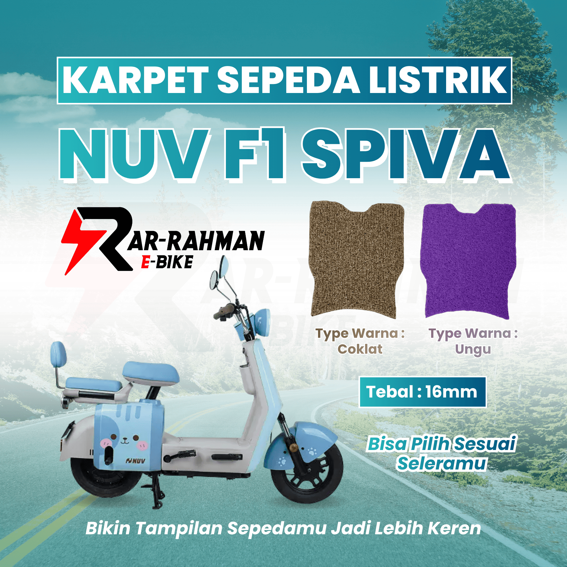 Jual Karpet Alas Kaki Sepeda Listrik NUV SPIVA F1 - Premium, Anti Slip, Tahan Kotoran, Mudah Dibersihkan Murah - Ar-Rahman E-Bike Bondowoso