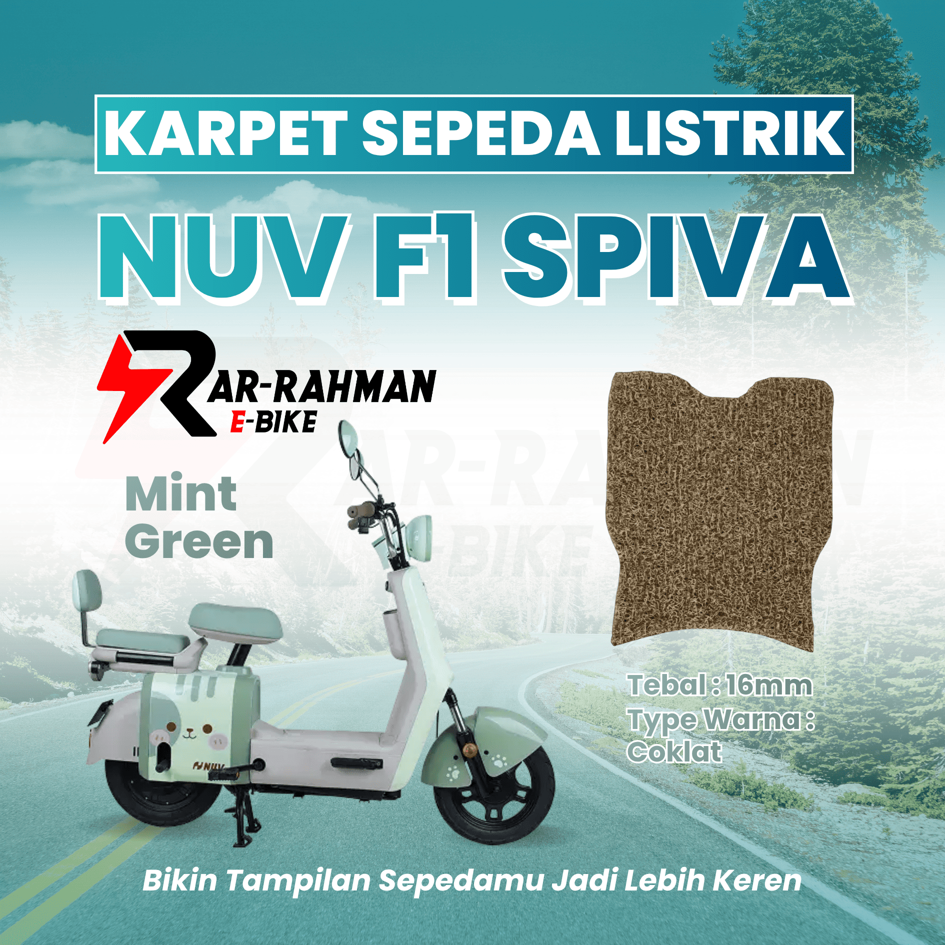 Jual Karpet Alas Kaki Sepeda Listrik NUV SPIVA F1 - Premium, Anti Slip, Tahan Kotoran, Mudah Dibersihkan Murah - Ar-Rahman E-Bike Bondowoso