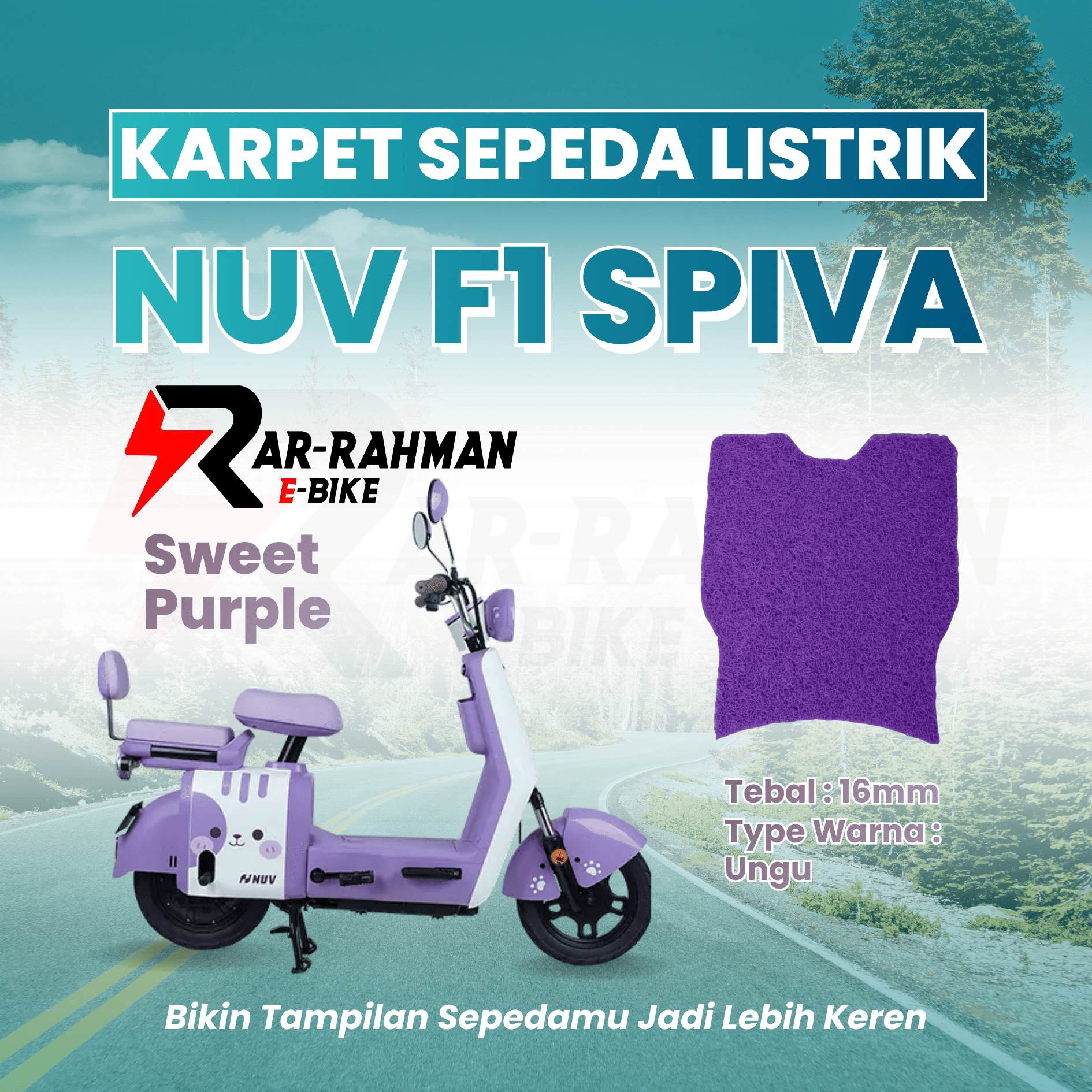 Jual Karpet Alas Kaki Sepeda Listrik NUV SPIVA F1 - Premium, Anti Slip, Tahan Kotoran, Mudah Dibersihkan Murah - Ar-Rahman E-Bike Bondowoso