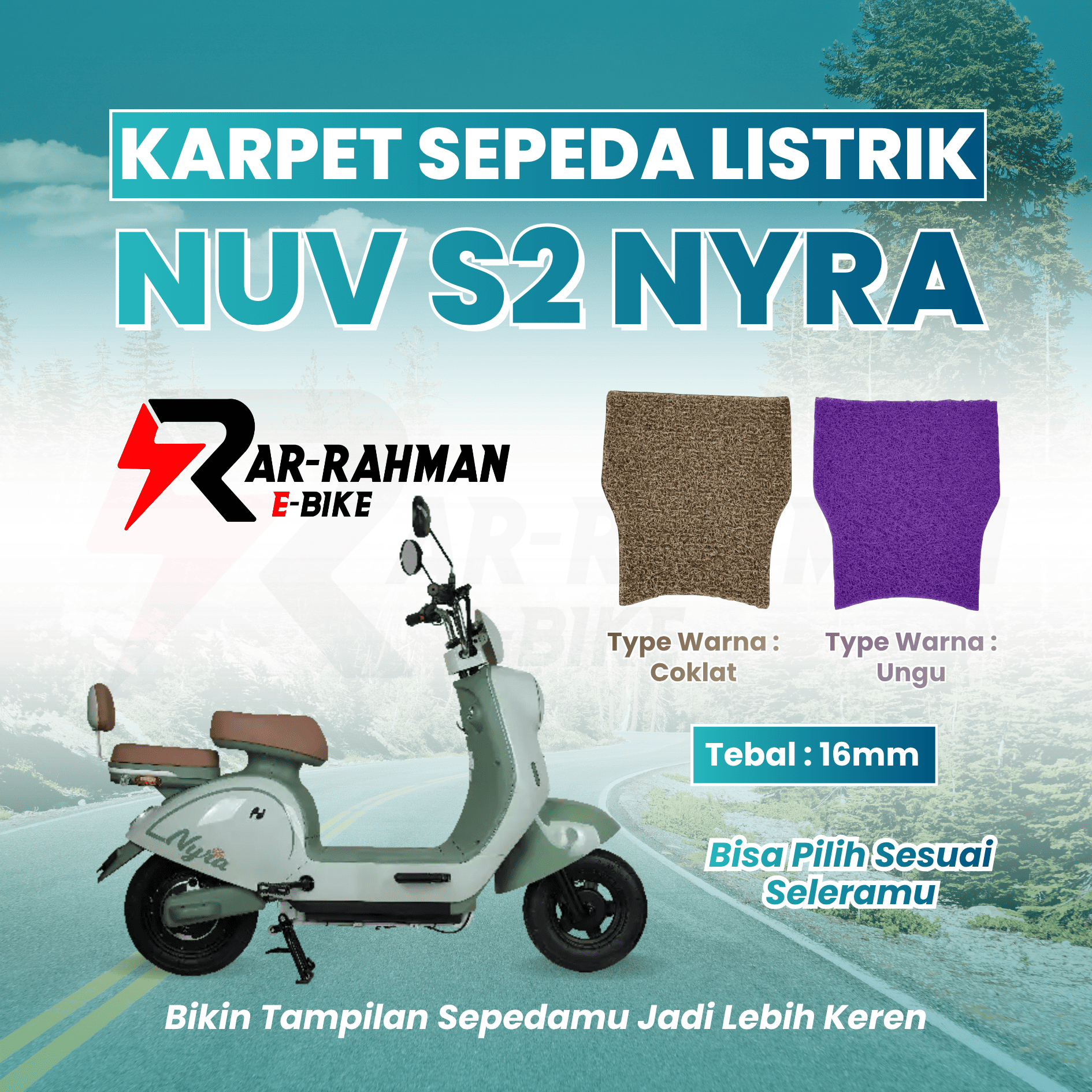 Jual Karpet Alas Kaki Sepeda Listrik NUV NYRA S2 - Premium, Anti Slip, Tahan Kotoran, Mudah Dibersihkan Murah - Ar-Rahman E-Bike Bondowoso