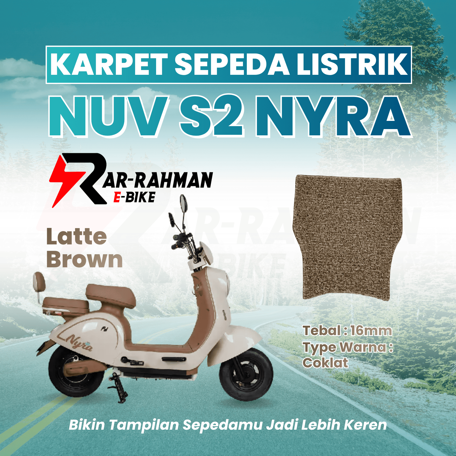 Jual Karpet Alas Kaki Sepeda Listrik NUV NYRA S2 - Premium, Anti Slip, Tahan Kotoran, Mudah Dibersihkan Murah - Ar-Rahman E-Bike Bondowoso