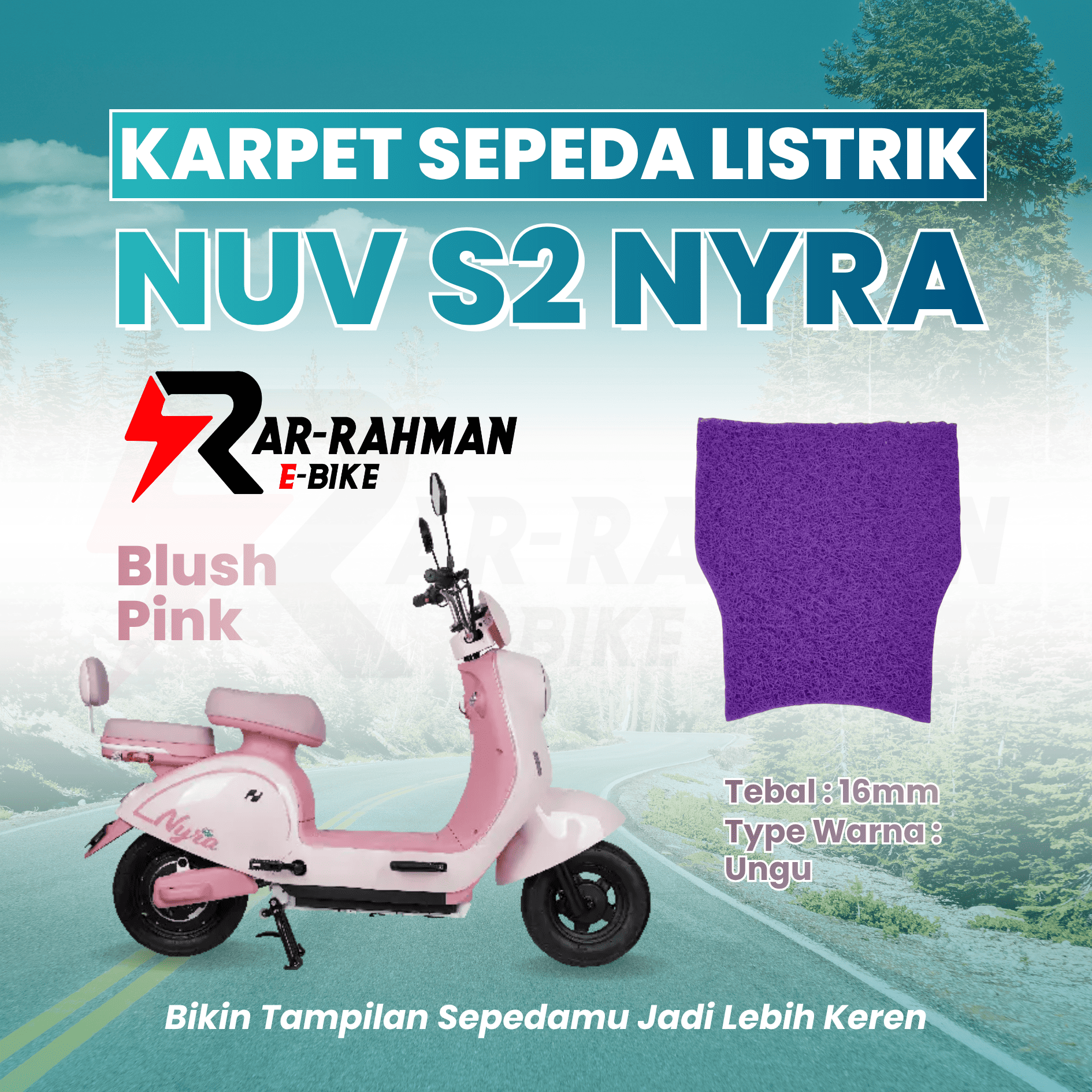 Jual Karpet Alas Kaki Sepeda Listrik NUV NYRA S2 - Premium, Anti Slip, Tahan Kotoran, Mudah Dibersihkan Murah - Ar-Rahman E-Bike Bondowoso