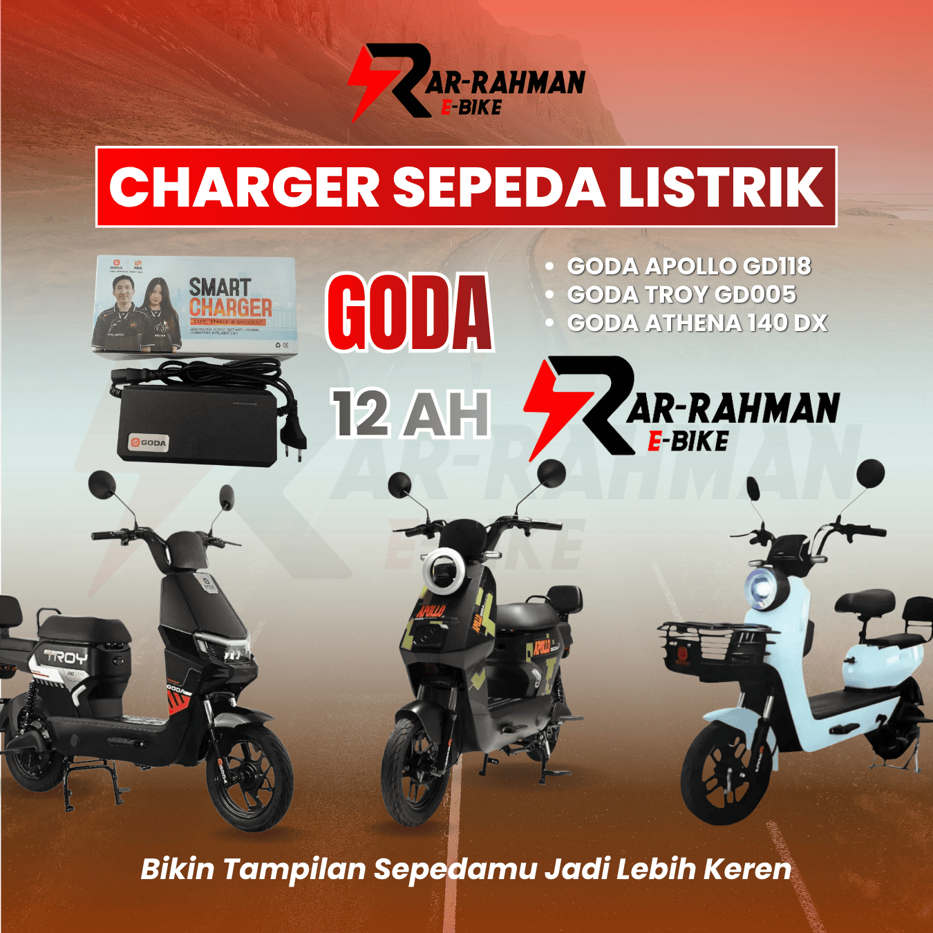 Jual Charger Sepeda Listrik 48v/12ah Goda Universal - Cocok untuk Apollo GD118, Troy GD005, Athena 140 DX Murah - Ar-Rahman E-Bike Bondowoso