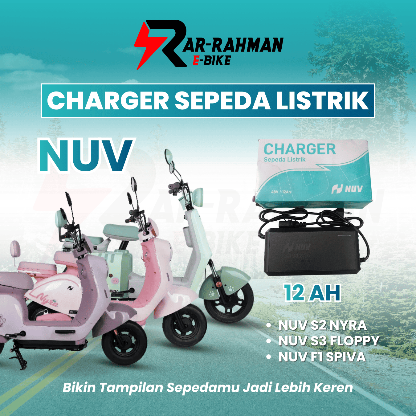 Jual Charger Sepeda Listrik Nuv Universal - Cocok untuk Nyra S2, Floppy S3, Spiva F1 Murah - Ar-Rahman E-Bike Bondowoso