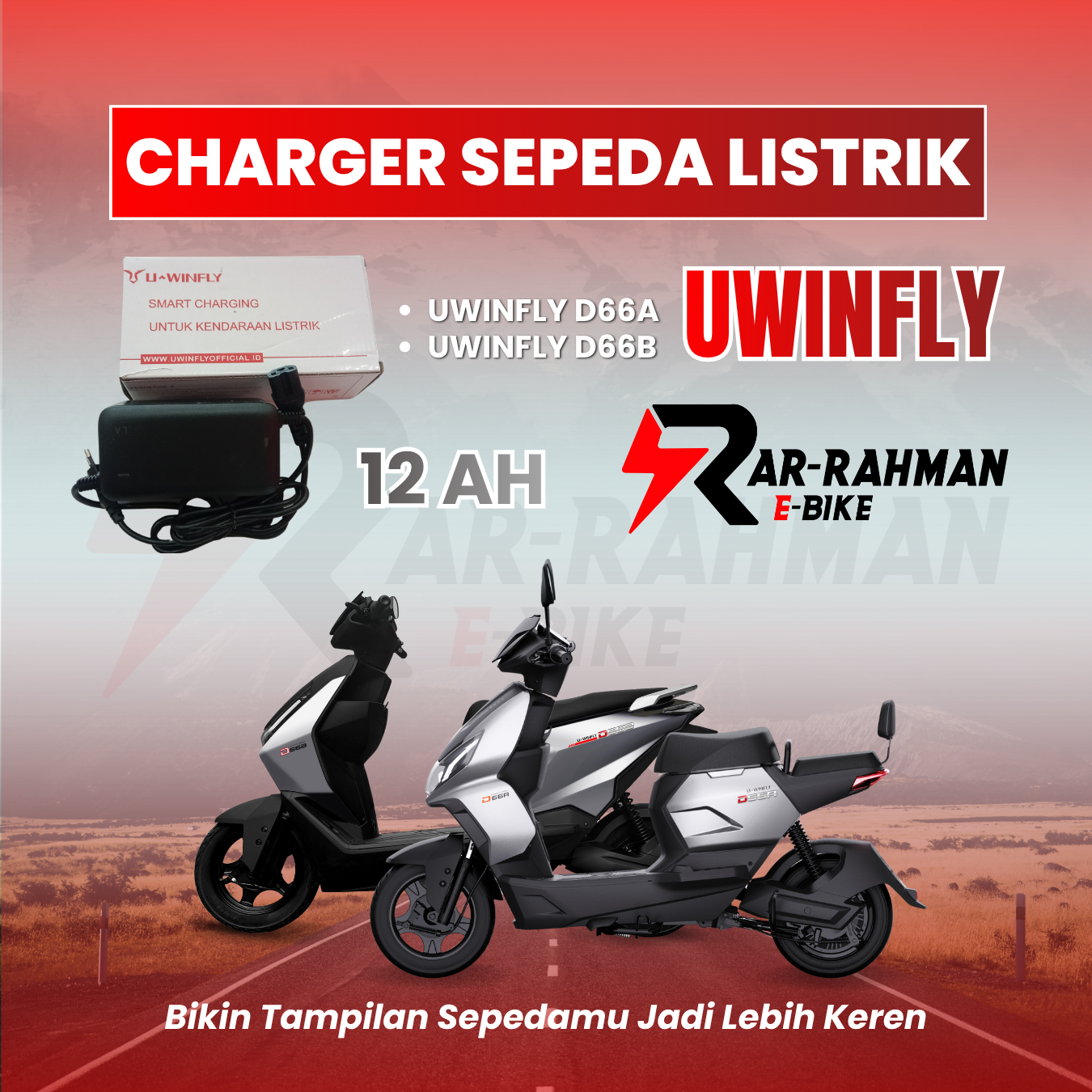Jual Charger Sepeda Listrik 48V 12AH - Cocok untuk Uwinfly D66A dan D66B Murah - Ar-Rahman E-Bike Bondowoso